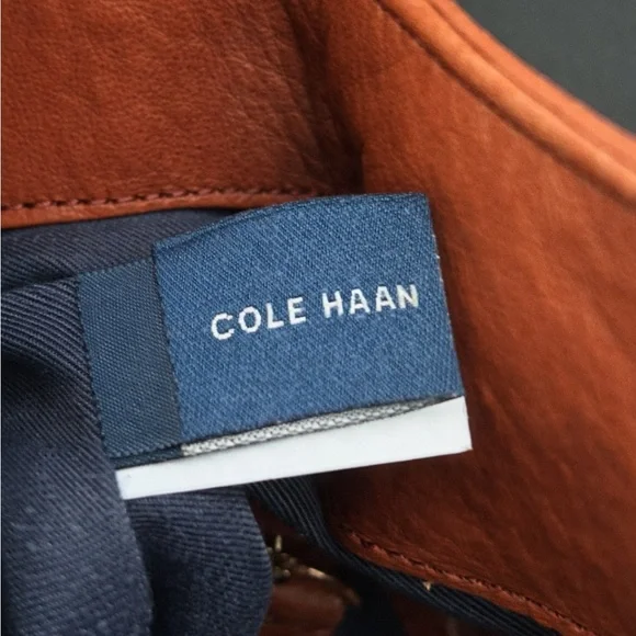 Cole Haan Cognac Pebbled Leather Bucket Bag Drawstring Shoulder Crossbody - Picture 11 of 11